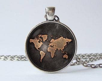Vintage World Map Globe Keychain - Earth Pendant Key Fob, Antique Style Key Ring (Map 14, Size 1) - View #4