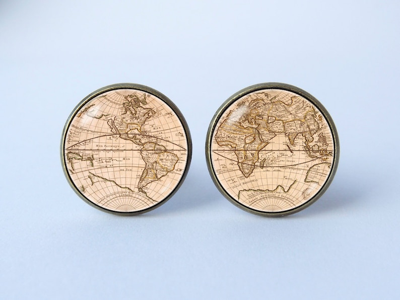 Vintage globe cufflinks Boyfriend gift Cufflinks globe Accessories for men Traveler gift Men jewelry Husband gift Cuff links old world map