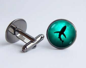 Manguitos de tiburón Eslabones de pescado regalo Cufflinks para hombres Sailor regalo Ocean joyería Mar esposas playa joyería joyería marina Regalos