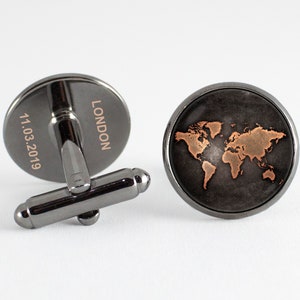 Benutzerdefinierte Text Manschettenknöpfe Herren Schmuck Weltkarte Mann Geschenk Personalisierte Schmuck Karte Manschettenknöpfe Globus Manschettenknöpfe Individuelle Gravur Koordinaten
