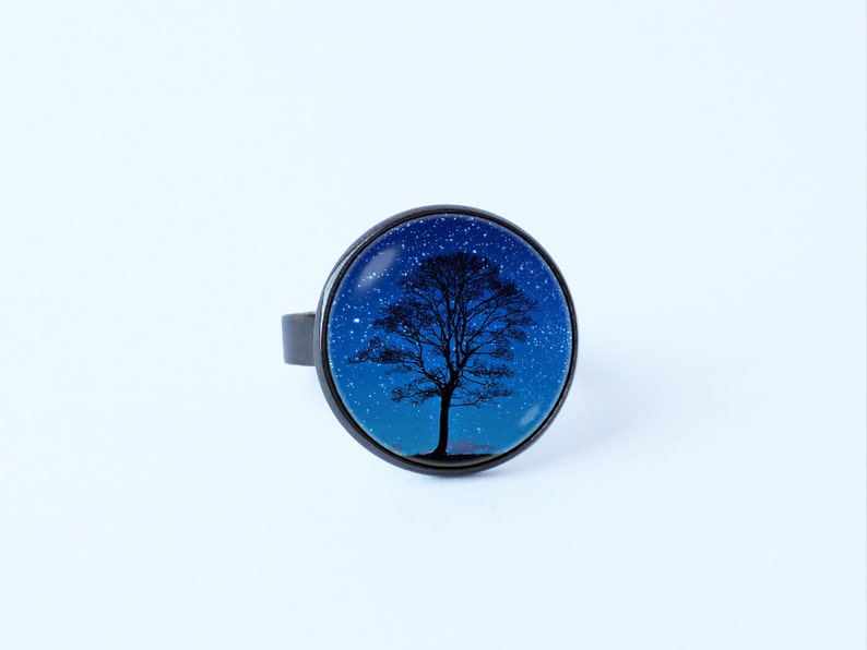 Tree ring Night tree ring Navy blue ring Tree jewelry | Etsy