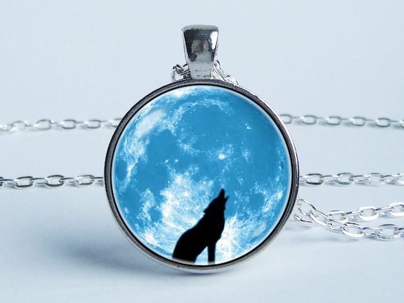 Wolf pendant Necklace full moon Blue moon pendant Wolf necklace Wolf  jewelry Moon jewellery Lunar gift Wolf gift Birthday gift Lunar pendant
