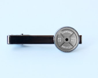 Barbell tie clip Athlete gift Workout Fitness tie clip Barbell jewelry Dumbbell tie clip Sportsmen gift Barbell tie GLASS LENS on the front