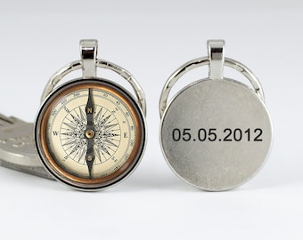 Personalized key ring Compass Custom phrase Compass keychain Custom fob Compass jewelry Engraved date key chain Compass NEEDLE DOESN&#39;T MOVE