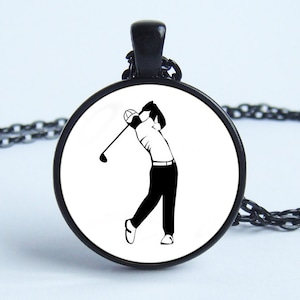 Golf necklace Golfer pendant Golf jewelry Golf gifts for men Golf art Black and white pendant Sports jewelry Golf team gift Golf lover gift
