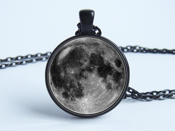 Moon Necklace Grey Moon Pendant Full Moon Jewelry Pendant Necklace