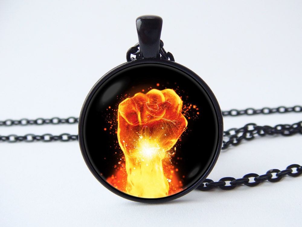 Fist necklace Fist pendant Men jewelry Fiery fist necklace Etsy