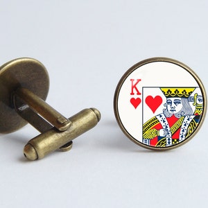 Gemelos de naipes Gemelos de rey de corazones Gemelos para hombre Joyas de naipes Regalo de cartas Joyas de póquer Gemelos de póquer Gemelos de cartas Regalo para hombre