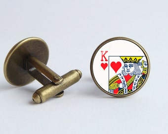 Playing card cufflinks King of Hearts Men cuff links Playing card jewelry Card gift Poker jewelry Poker cufflinks Cards cufflinks Mens gift