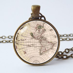 Wereldkaart ketting Wereldbol sieraden Kaart hanger Vintage kaart Oude kaart ketting Geografie cadeau Continent ketting Wereld hanger Kunst ketting