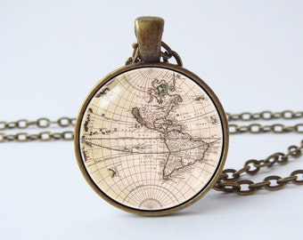 World map necklace Globe jewelry Map pendant Vintage map Old map necklace Geography gift Continent necklace World pendant Art necklace