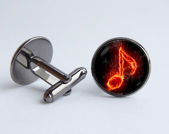 Musical note cufflinks Musical cuff links Gift for musician Fiery note cufflinks Music cufflinks Music jewelry Music player Burning note