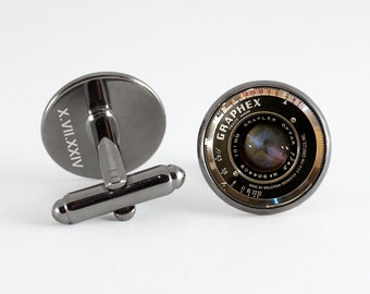 Gemelos de lente de cámara personalizados Regalo único Joyas personalizadas Regalo para fotógrafo Gemelos de cámara Grabado personalizado Lente vintage Grabado