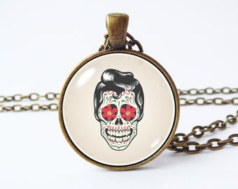 Sugar skull necklace Skull pendant Skull jewelry Day Of The Dead Goth necklace Halloween gift Sugar skull pendant Halloween necklace Punk