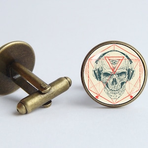 Halloween cufflinks Skull cufflinks Halloween jewelry Men gift Holiday gift Hipster cufflinks Skull cuff links Boyfriend gift Third Eye