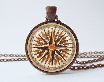 Pendentif boussole, bijoux vintage, boussole, boussole ancienne, cadeau voyageur, cadeau mari, collier homme, voyage boussole, touriste