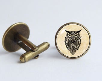 フクロウシルエットのカフスボタン - フクロウのカフスボタン