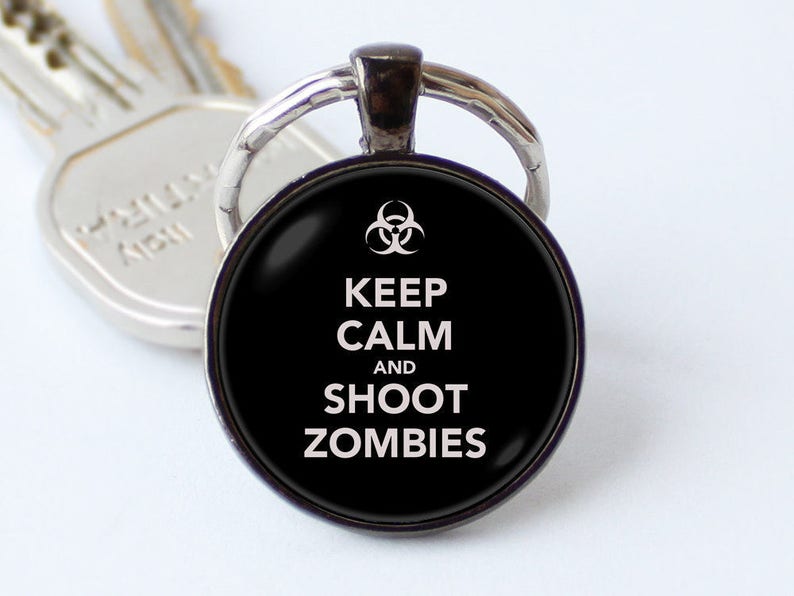 Zombie Keyring Keep Calm And Aim For The Head Horror Custom Novelty Present