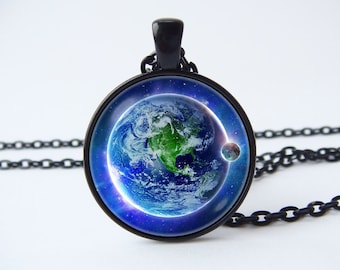 Planet pendant Earth necklace Planet Earth necklace Blue planet Christmas gift Earth jewelry Universe necklace Space jewelry Our home