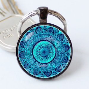 Chaveiro de ioga com arte de mandala Presente para amigo Chaveiro de mandala Jóias boho Jóias boho Pingente étnico Jóias indie Chaveiro de mandala
