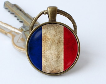 French flag key ring French flag keychain France jewelry Flag of France Flag key chain French flag pendant Patriotic gift Red White and Blue