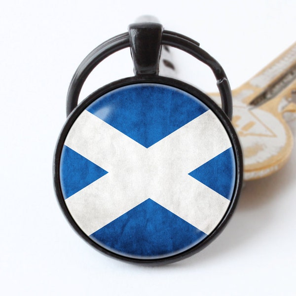 St Andrews cross key ring Flag of Scotland Flag keychain Scotland jewelry Flag key chain Scottish flag pendant Patriotic gift White and Blue