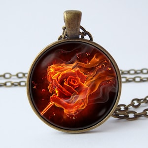 Rose flower necklace Rose jewelry Rose pendant Anniversary gift Red rose pendant Flower jewellery Romantic Fiery rose Valentine&#39;s day gift