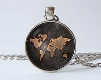 World map necklace Globe necklace Earth Map jewelry World map pendant Travel pendant Travel gift World globe jewellery Old map necklace