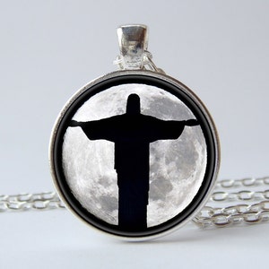 Christ The Redeemer necklace Christ The Redeemer pendant Rio necklace Rio jewelry Rio de Janeiro Moon necklace Moon jewelry Full moon gift