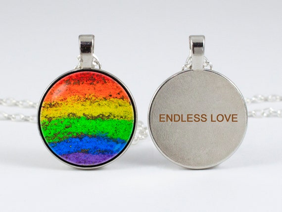 Engraved Rainbow Necklace Endless Love LGBT Custom Pendant Pride