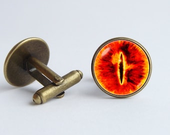 Eye sauron cufflinks Monster eye cuff links Eye jewelry Eye sauron gift Fantasy jewelry Orange cuff links Legend cufflinks Evil cufflinks