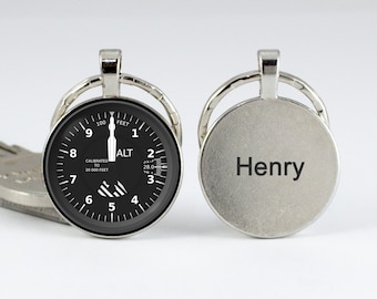 Personalized keychain Pilot gift Aviation Altimeter key fob Airplane jewelry Engraved key chain Flight attendant Aircraft jewelry Engraving