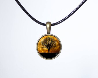 Cord choker Gift for her Moon and tree Leather cord Choker necklace Simple black choker Women pendant Lunar choker Nature choker 90s choker