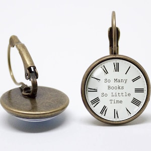 Book earrings Book lover gift Clock earrings Books jewelry Bookworm earrings Clock jewelry Library Bookish earrings Gift for student Nerd