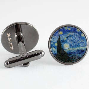 Vincent Van Gogh jewelry Cufflinks with your date or text Classic art jewelry The starry night cufflinks Personal order Individual cufflinks