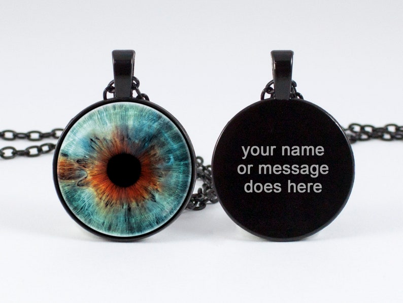 Personalized eye necklace Mother gift Customized jewelry Human eyes Custom gift Personalized pendant Engraving Custom text Women necklace image 1