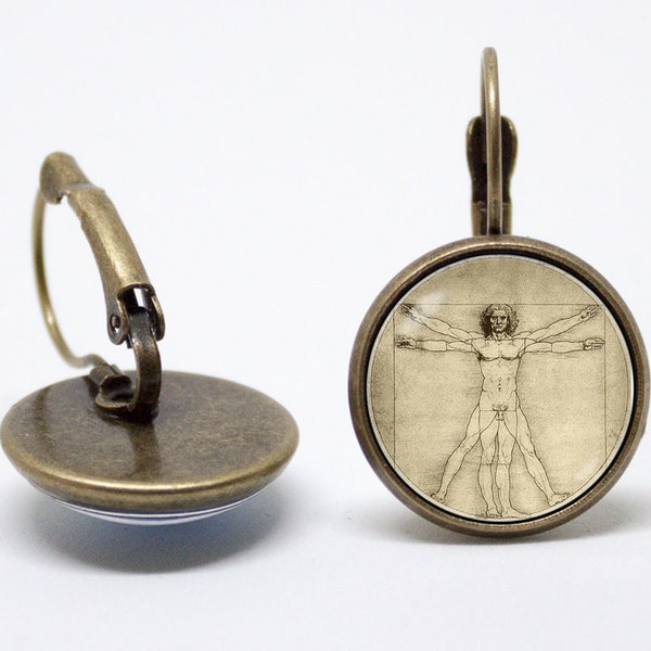 Arte Da Vinci del da Vinci pendientes Vitruvio hombre pendientes Vintage estilo Renacimiento Arte regalo Da Vinci joyería pendientes de arte Leonardo Da Vinci