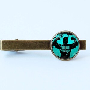 Workout jewelry Fitness tie clip Husband gift Weightlifting Fitness tie bar Gym tie clip Workout tie clip Fitness jewelry No pain no gain