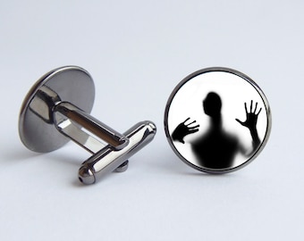 Man and glass cufflinks Men gift Shadow cufflinks Men jewelry Funny gift Silhouette cufflinks Man reflection cufflinks Gift for boyfriend