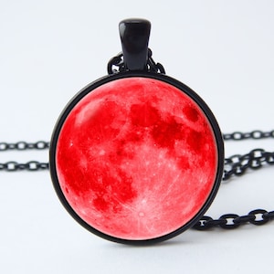 Red moon necklace Pendant moon Full moon necklace Moon jewellery Outer space necklace Full moon jewelry Moon jewelry Space necklace Red moon