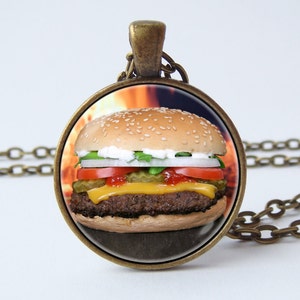 18K Gold Plated Hamburger or Veggie Burger Necklace With