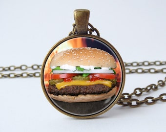 Hamburger necklace Burger necklace Hamburger pendant Food jewelry Gift idea Burger pendant Food necklace Food lover gift Cheeseburger