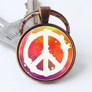 Llavero con el símbolo de la paz Llavero con el símbolo de la paz Colgante con el símbolo de la paz Paz en la Tierra Llavero con la paz Llavero con la paz Joyas con el símbolo de la paz Festival Hippie