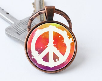 Peace sign key chain Peace sign key ring Peace sign pendant Peace On Earth Peace keychain Peace keyring Peace sign jewelry Hippie Festival