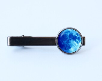 Blauer Mond Krawatte Clip Männer Zubehör Hochzeit Schmuck Mann Geschenk Krawatte Clip für Männer Mond Geschenk Mond Krawatte Bar Trauzeugen Geschenk Weltraum Schmuck