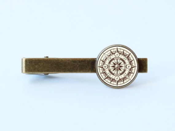 Vintage compass tie clip Compass jewelry Compass gift Nautical jewelry Rose of Wind Antique compass tie clip Geographer Travel tie bar