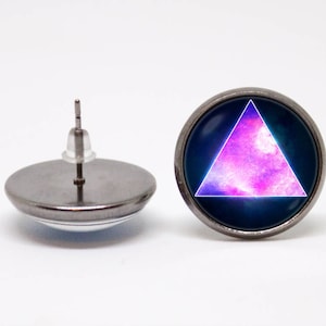 Deep space earrings Triangle earrings Triangle jewelry Girlfriend gift Cosmos jewellery Purple space Galaxy Sacred geometry Space studs