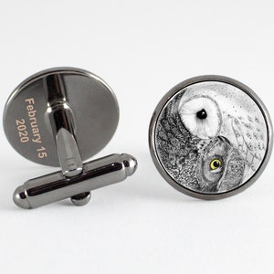 Engraved jewelry Yin Yang cufflinks Owls cuff links Personalized gift Custom date/names Husband gift Owls jewelry Custom engraving Birds
