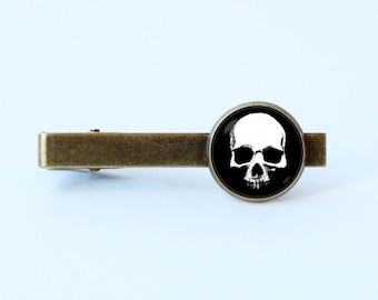 Tie clip skull Boyfriend gift Christmas gift Skull jewelry Party tie clip Skull tie bar Scary tie clip Men jewelry Holiday gift Skull gift
