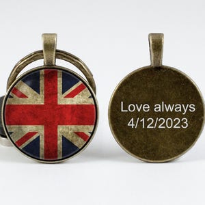 Union Jack keychain UK flag key fob Flags jewelry Engraved keychain Patriotic gift Union Jack jewellery National flag Custom text engraving